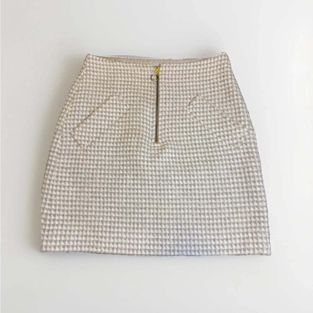 Sisley Houndstooth Tweed Mini Skirt 6 Wool Blend Zip Front Quiet Luxury Coquette